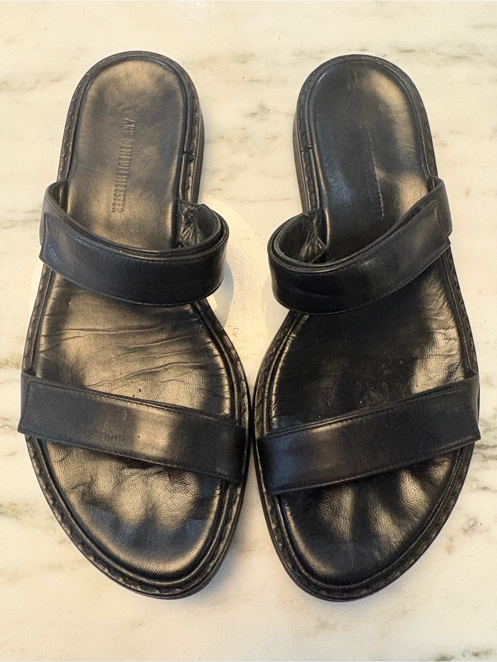 Ann demeulemeester Black Leather Slide Sandals - Women's stylish Strappy Slides